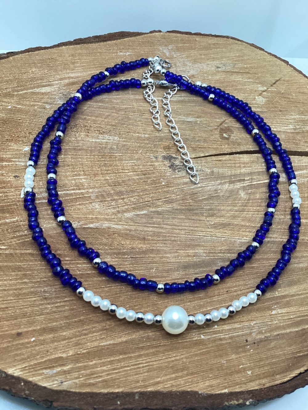 Blue Lapis Beaded Pearl Accent Choker Necklace’s